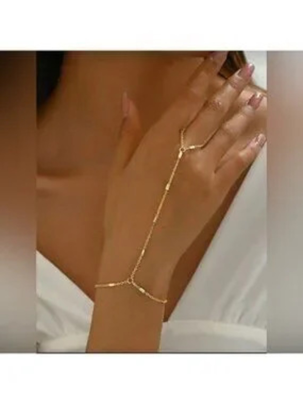 Gold Tone Hand Chain Bracelet Ring Adjustable Link Boho Statement Jewelry